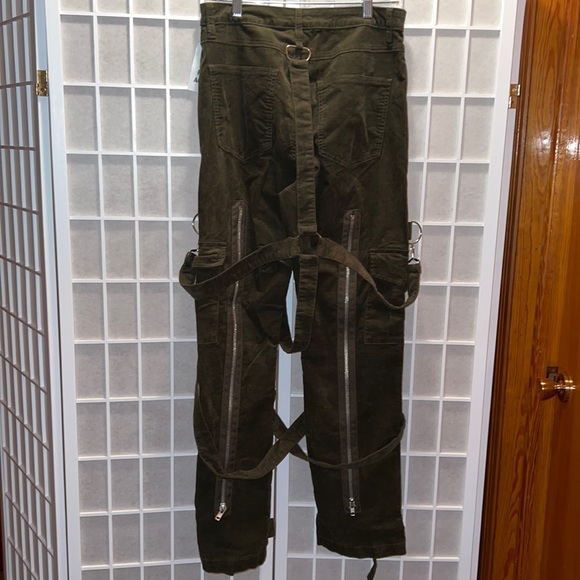 CARGO BONDAGE PANTS;OLIVE Corduroy , adjustable straps - Picture 6 of 7